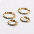 12mm 16mm Luxury Women Earrings CNC Prong Sea Blue Cubic Zirconia Setting Stainless Steel Hoop Fine Jewelry Earrings