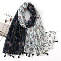 2024 Spain Floral Daisy Tassel Shawl Viscose and Polyester Soft Pashmina Lady Snood Wrap Boho Bufandas Scarf Print