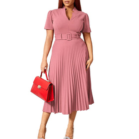 Latest Design Female Temperament Print Stitching V Neck Bandage Dress Ladies BIG Dresses
