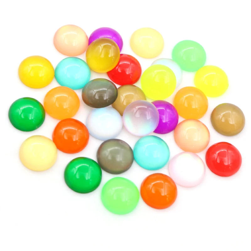 40pcs/lot 8mm 10mm 12mm Colorful Amber Opal Crystal Flat Back Resin Cabochons for Bracelet Earrings DIY Jewelry Making Findings