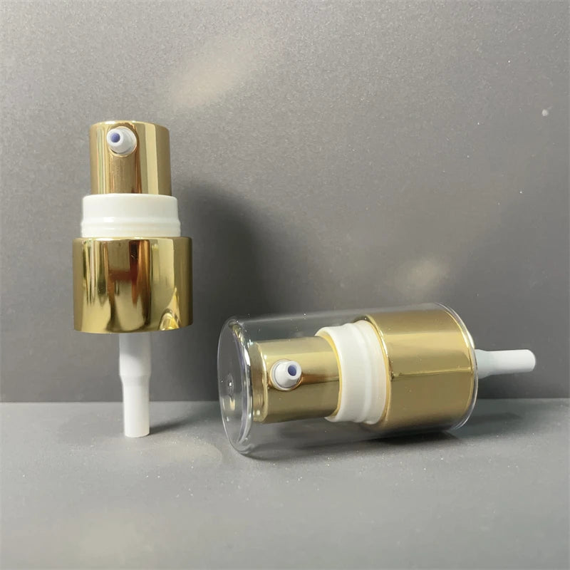 Aluminum 18/410 Shiny Gold Treatment Pump Free Sample Cream Pump with clear Half AS Cap Liquid Foundation Lotion Pump