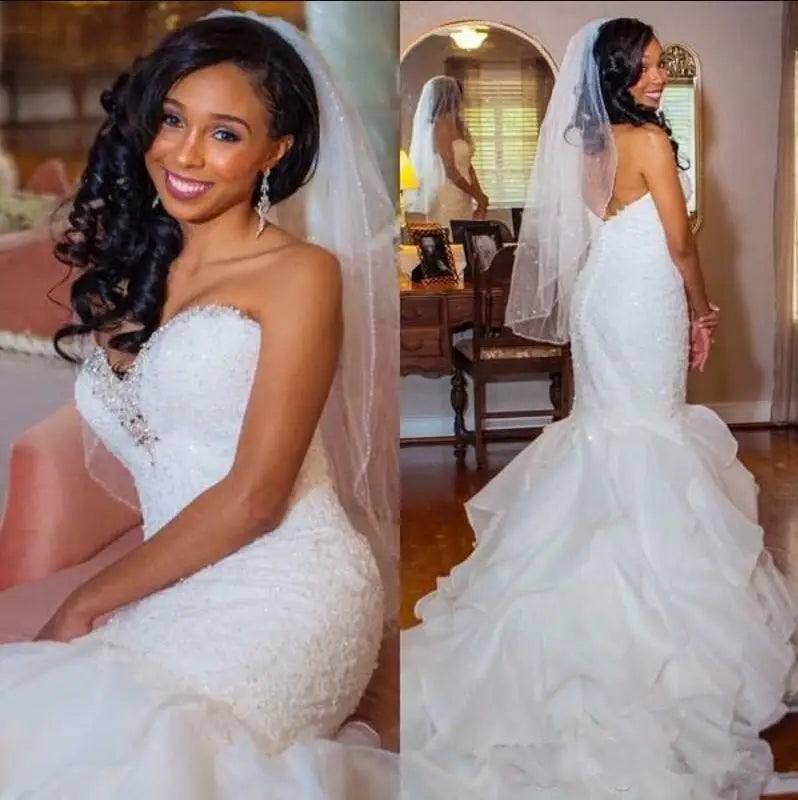 2025 Wedding Dresses Plus Size Arabic Dubai Bridal Gowns Tiered Skirts Mermaid Vestido De Novia Lace Beads Bridal Dress