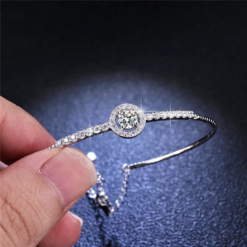 Silver 925 Original 0.5 Carat Round Excellent Cut Diamond Test Passed D Color Moissanite Bangle Bracelet  for Women Wedding Gift