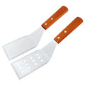Custom Logo Griddle Tool Burger Grill Scraper Stainless Steel Wood Handle 3 Side Cutting Edge Hamburger Spatula Turner