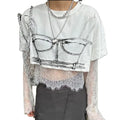 TWOTWINSTYLE Patchwork Lace Two Pieces Printed Short Sleeve T Shirt Cotton Woven Sets Casual Women Clothing