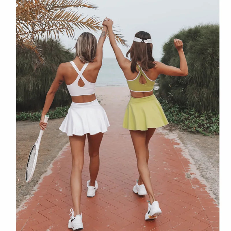 Custom Logo Women's Sleeveless 2-in-1 Athletic Tennis Golf Dress Underneath Workout Active Dresses With Built-in Shorts