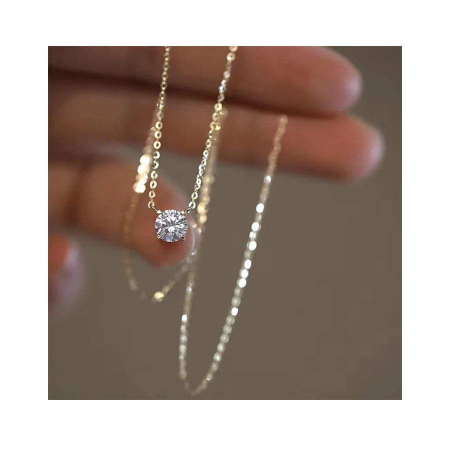 Elegant 14K Gold 0.2 Ct Diamond Necklace S925 Sterling Silver Diamond Solitaire Necklace for Women