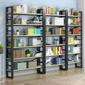 Keway Double-Sided MDF Panels Standing Bookshelf Industrial Multilayer Bookcase Metal Wood Storage Display Rack Home Office Shop