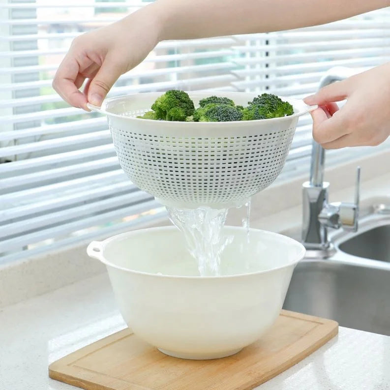 Double-layer Vegetable Washing Basin Drain Basket Household Round Plastic Rice Washing Basin Simple Modern Kitchen Fruit Basket