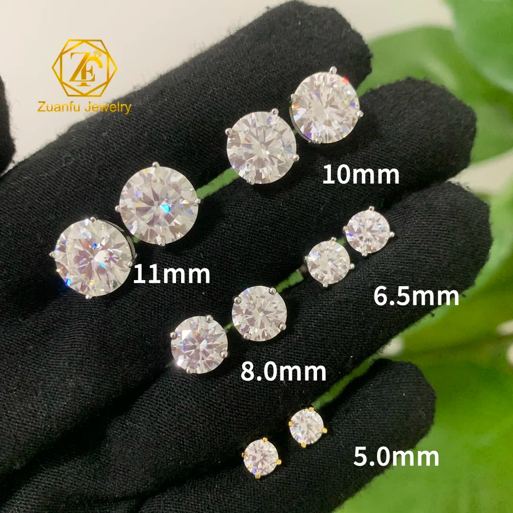 Pass Tester Real LAB Moissanite 0.5CT 1CT 2CT 3CT 925 Sterling Silver VVS Moissanite Stud Earrings Screws Back with GRA