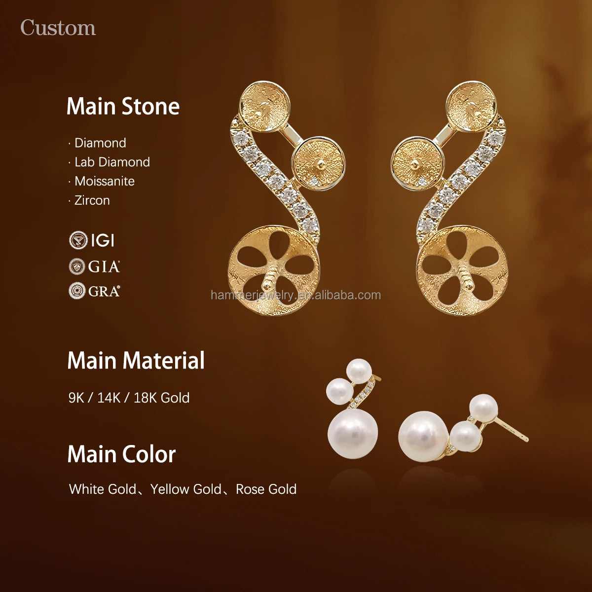 Au585 14k Real Gold Lab Diamonds Fine Jewelry Earring Mountings Pearl Jewelry Findings Real Gold Accessory