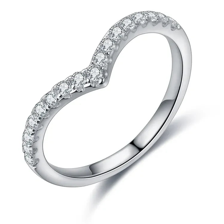 V Shape Gra 18k Gold Rhodium Plated  VVS1 D Color Moissanite Eternity Ring Tennis Band 925 Sterling Silver Women Wedding Jewelry