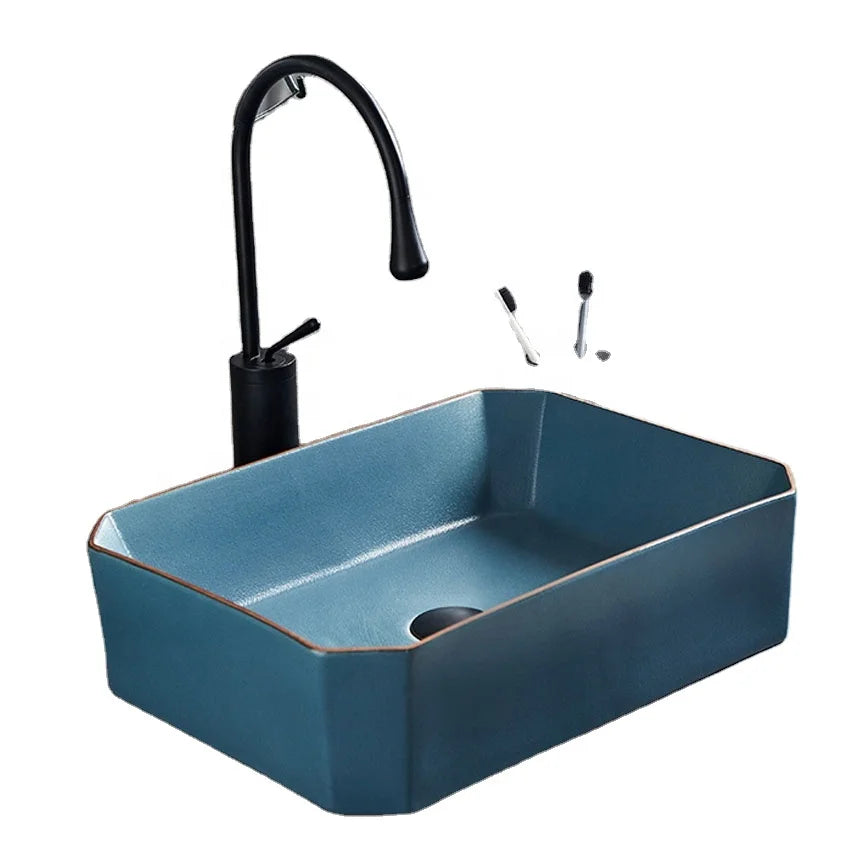 China Blue Round Ceramic Countertop Bathroom & Kitchen Washbasin with 12L Capacity Table Top Mounted 5+ Year Warranty