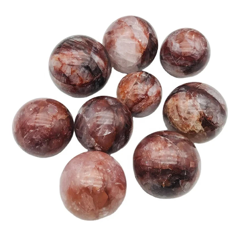 Natural Polished Quartz Ball Golden Healer Quartz Fire And Ice Red Hematoid Quartz Crystal Sphere
