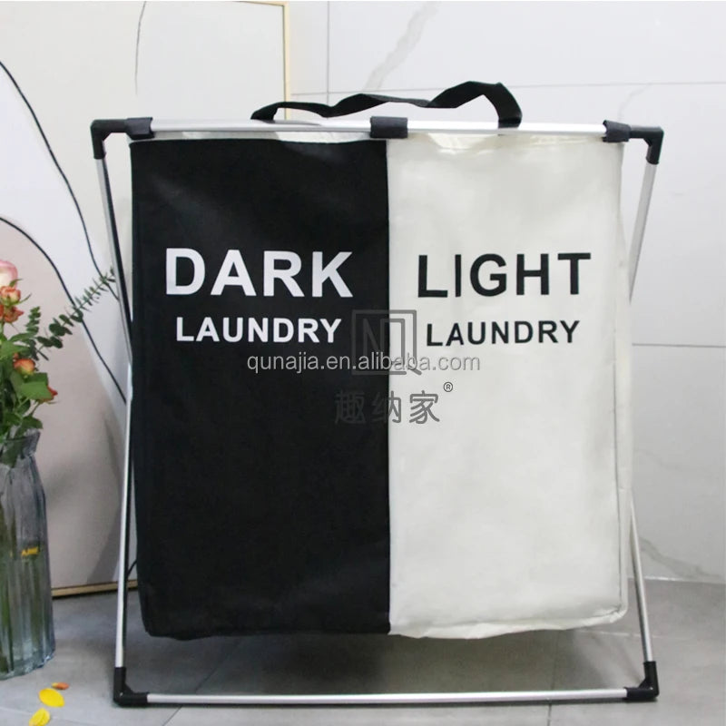 2 Grids Bathroom Dirty Clothes Hamper WaterProof Storage Organizer Foldable Oxford Cloth Laundry Sorter Home Laundry Basket