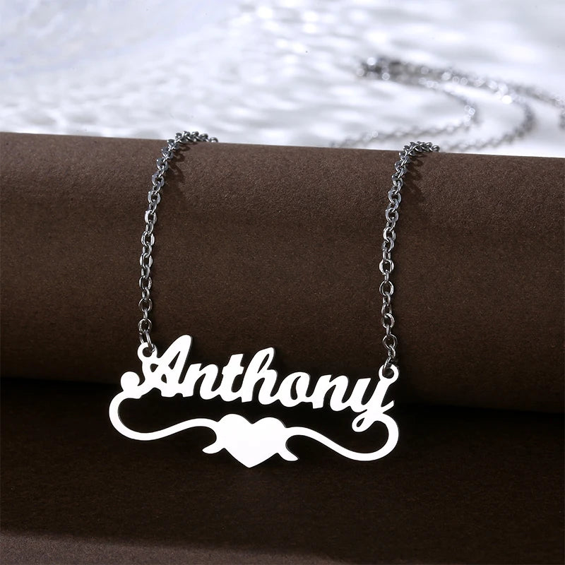 Custom Name Necklace Heart Pattern Stainless Steel Customized Women Necklace Gold Plated