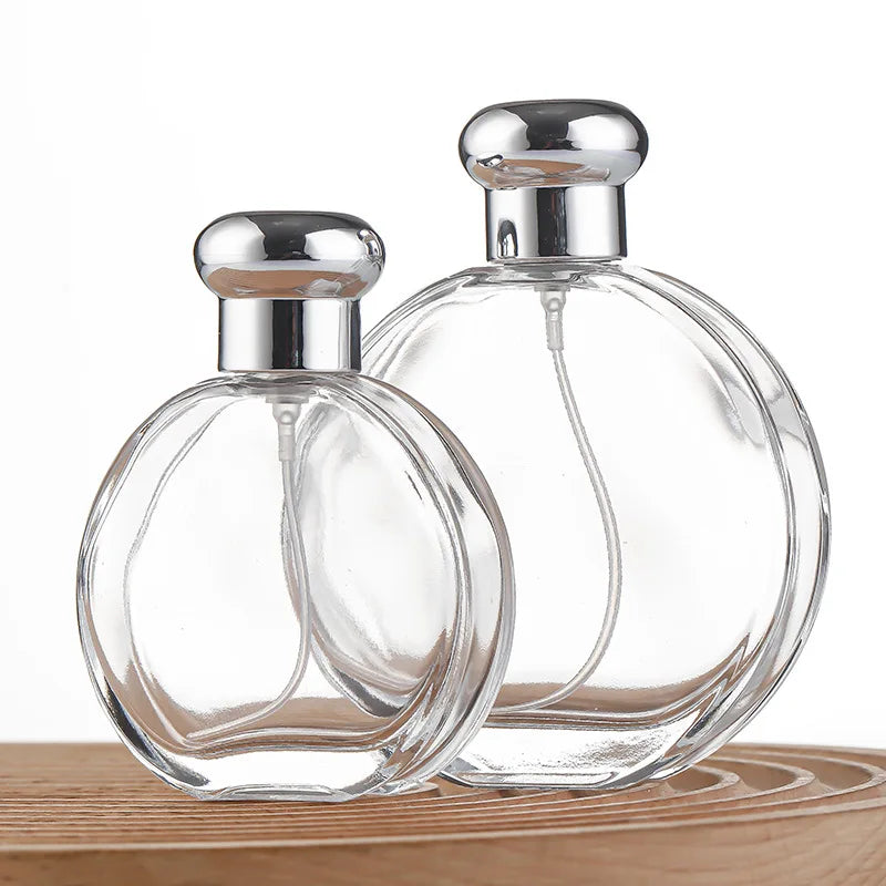 High Quality 50ml 100ml Glass Perfume Spray Bottles Simple Style round Flat with Screen Printing Factory Direct Wholesale