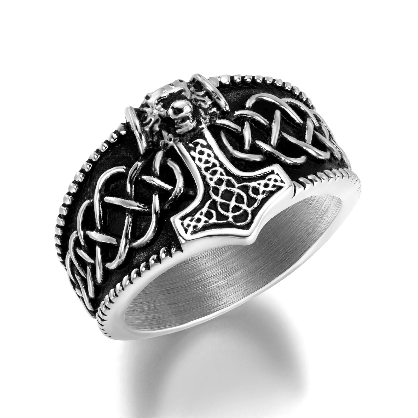 Fashion Simple Silver Man Ring Personality Stainless Steel Viking Thor's Hammer Men Ring Jewelry Unique Gift for Anniversary