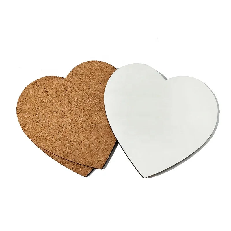 Factory Outlet Anti Slipper OEM Personalized Logo Heart Cork Coaster Sublimation MDF Heart Coaster