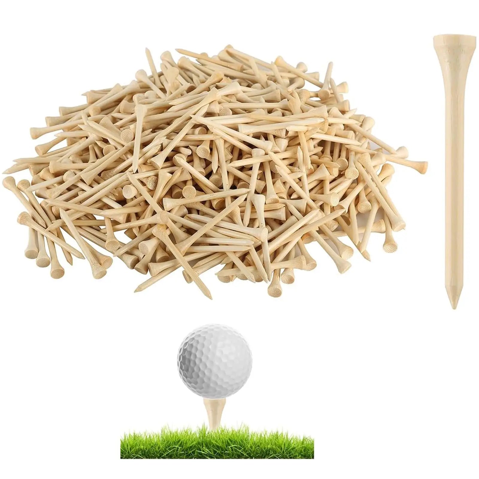 Solid Bamboo Golf Ball Holders Tees-Long/Medium/Short Sizes Custom Logo Printing MOQ 5000PCS OEM Available Clear Polybag