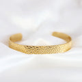 Custom18K Gold Plated 316L Stainless Steel Trendy Wedding Open Gold Hammered Cuff Bangle Bracelet for Women