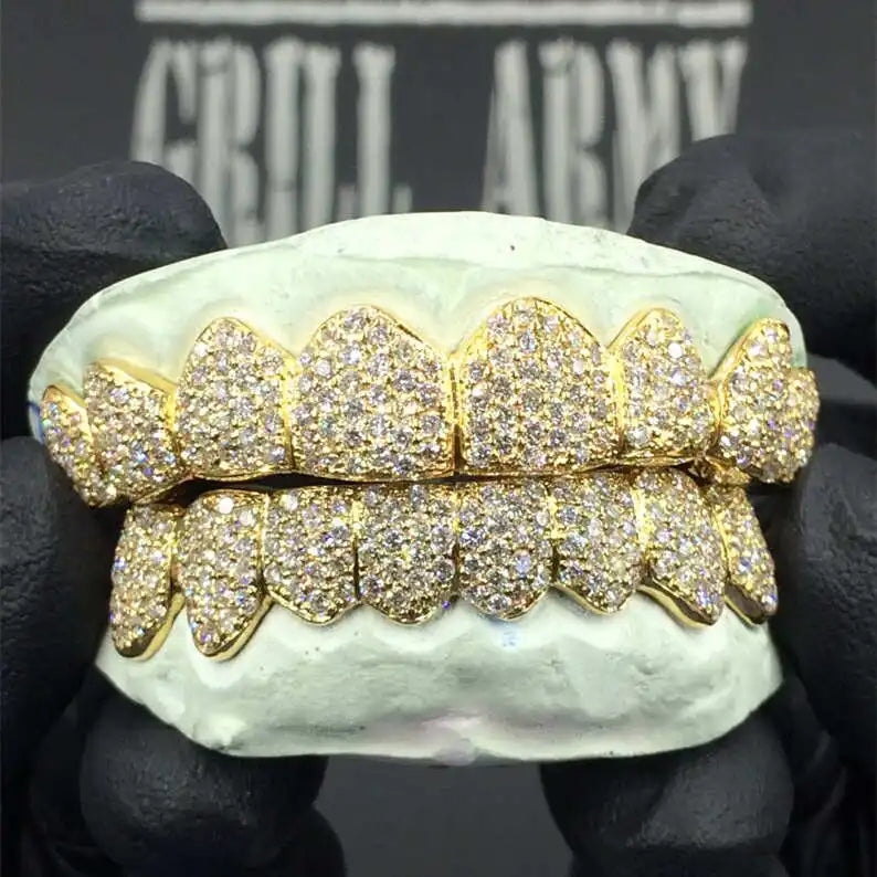 Custom Made Teeth Grillz Jewelry Vvs Moissanite Diamond Grillz 925 Silver with 18K Gold Plated Iced Out Grillz for Teeth