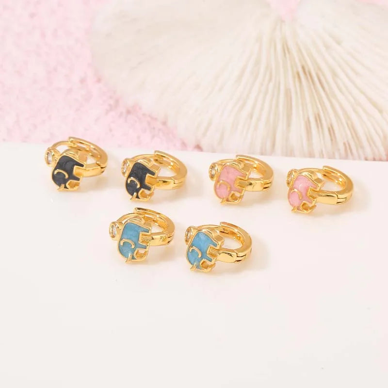 Delicate and Lovely Enamel Elephant Shape 14K Gold Plated Small Huggie Hoop Earrings Wholesale