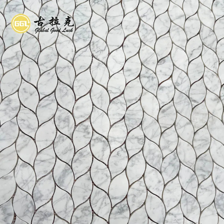 Leaf Pattern Carrara White Marble Honed Surface Tiles