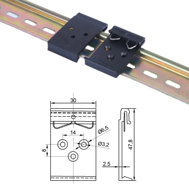 Aluminum Alloy Black 3-Hole Triangular Din Rail Fixing Clip Snap Hook Fastener for 35mm DIN Rail Installation Huaqi Mingtong
