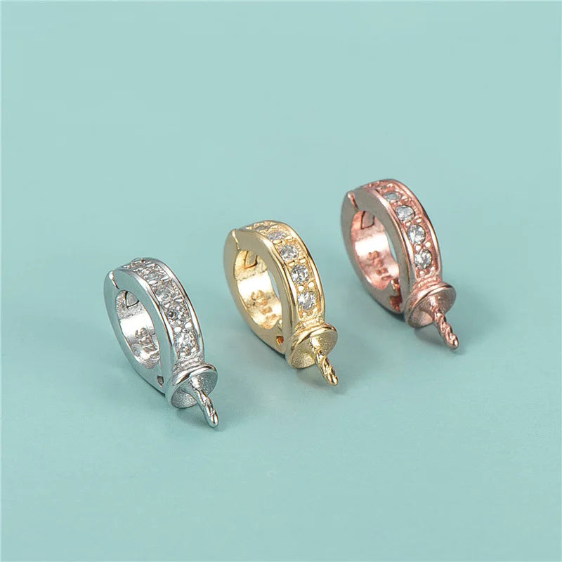 925 Sterling Silver Zircon Rose Gold Pinch Bails Pendant Clasp Connector for DIY Necklace Accessory