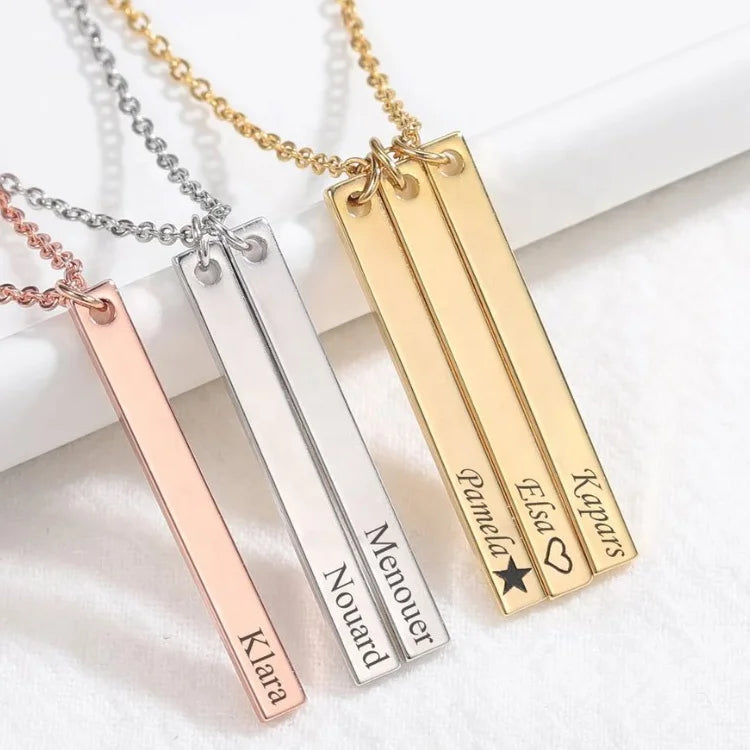 925 Silver Personalized bar Necklace Vertical Custom Name Necklace bar Minimalist Jewelry for Women