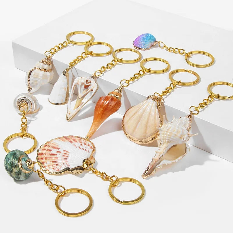 Bohemia Natural Shell Keychain for Women Men Handbag Hangle Car Key Holder Conch KeyRing Jewelry Accessories Beach Souvenir Gift