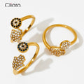 Turkish Blue Eye Open Finger Rings for Women Gold Plated Stainless Steel with CZ Micro Pave Hand Eye Adjustable Trendy Style