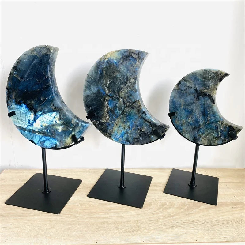 Wholesale Natural Crystal Moon Carving Labradorite Carved Moon for Decoration