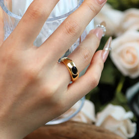Chris April in Stock Fashion Jewelry PVD Gold Plated 316L Stainless Steel Non-tarnish Black Onyx Signet Ring