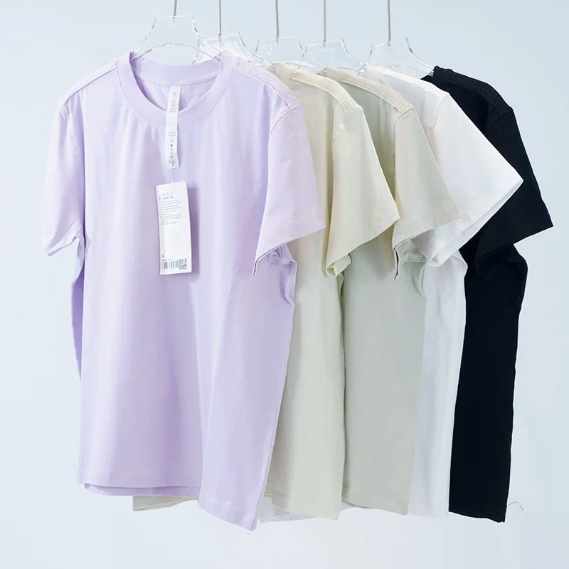 Custom Logo Lulu Casual Loose Breathable Cotton Crew Neck Sport T-shirts Soft Women Yoga Gym Fitness Short Sleeve T Shirt