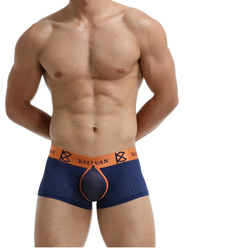 Hot Sales Men's Knitted Nylon Boxer Briefs Summer Large Size Breathable Elastic Waist Logo Customizable Wholesale Underwear