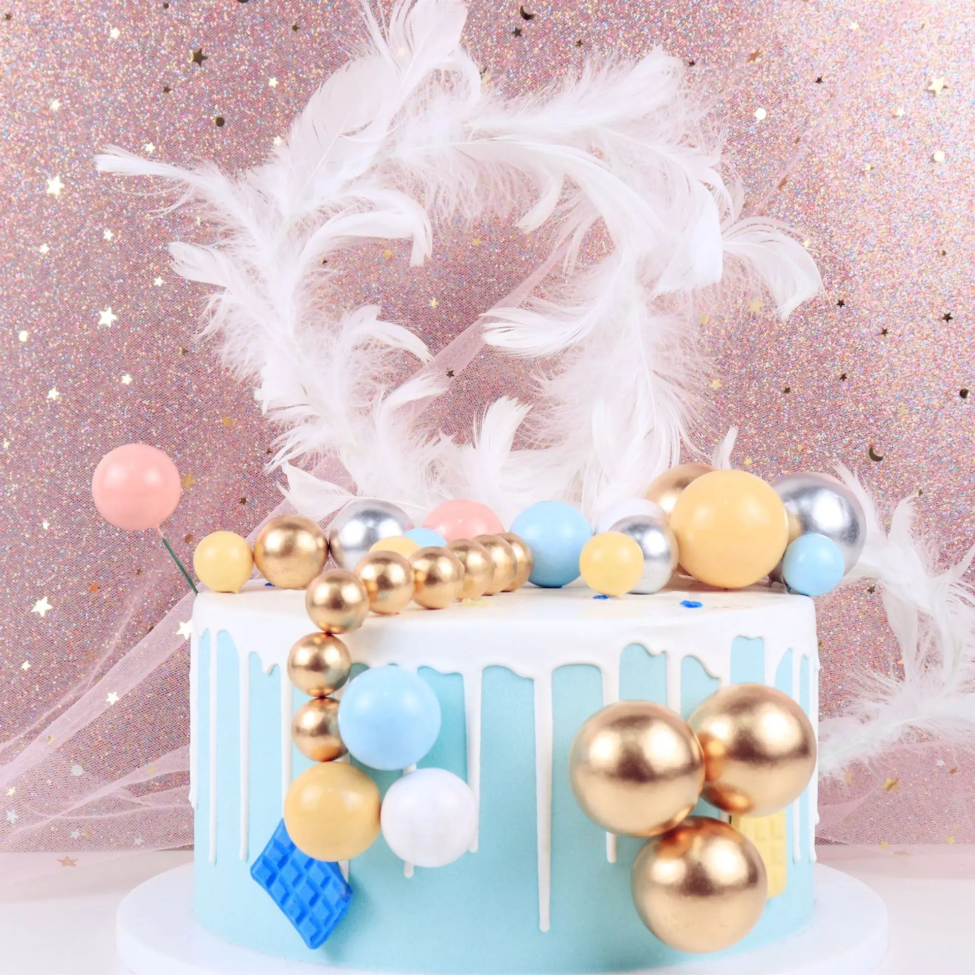 10PCS Hot Sale Factory Ins Style  Metallic Ball Metallic Bead Cake Topper Decoration for Birthday Wedding Party Cake Decoration