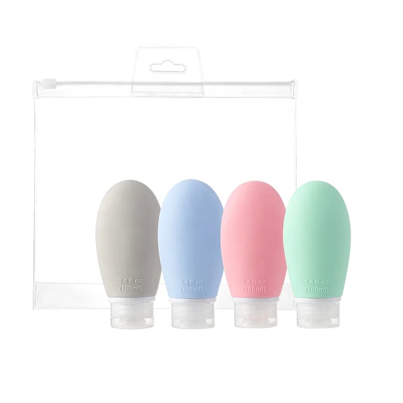 4pcs Set of 100ML Multi-Color Silicone Plastic Bottles Portable Travel Lotion Package Plastic Bottles for On-the-Go Use