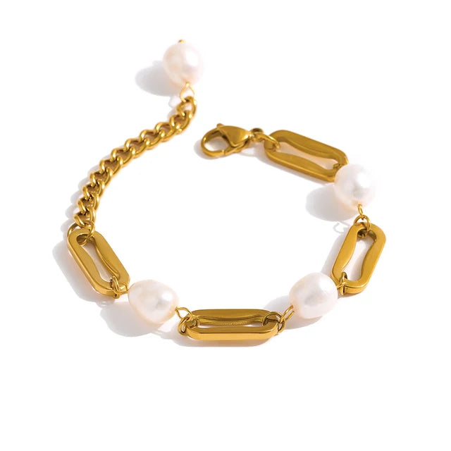 JINYOU 1314 Fashion Natural Freshwater Pearl Bracelet 18K Gold Stainless Steel Chain Bracelet 2025