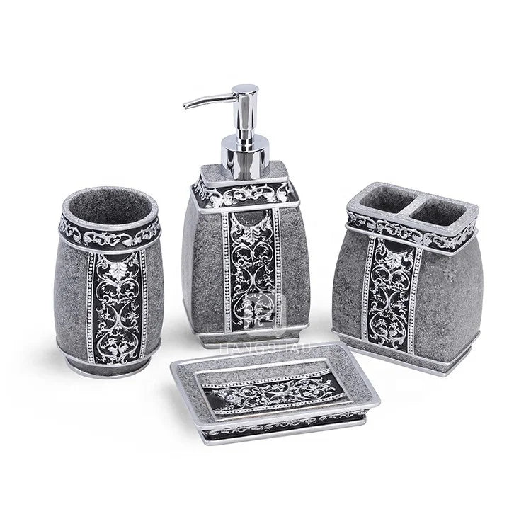 4pcs Bathroom Accessories Ceramic Printed Luxury Bathroom Set Soap Dispenser Mouthwash Cup