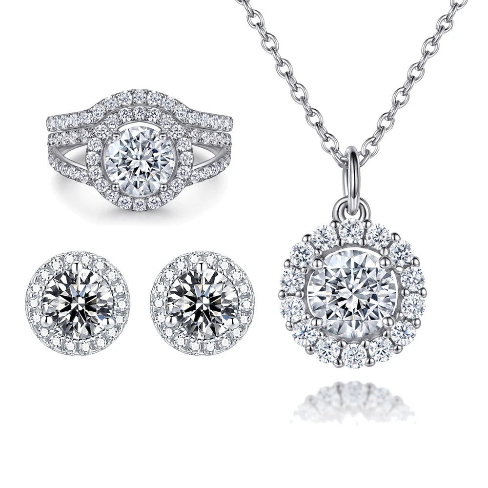 Charm Double Raw Cubic Zirconia Waterproof 925 Sterling Silver Jewelry Set for Bridal Weeding Engagement Anniversary Party Gift