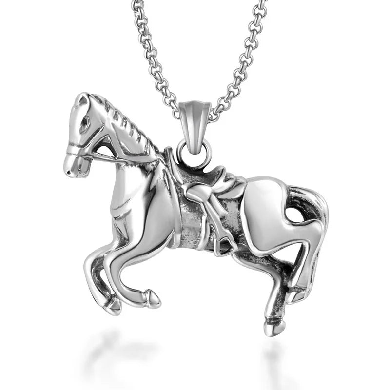 Animal Unisex Personalized Custom Fine Pendant Antique Silver Plated Horse Necklace for Riding Club Champion Jewelry