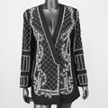 2024 Spring and Summer New Fashion Luxury Beaded Long-sleeved Mid-length Suit Jacket for Women Shiny Top V-neck Design