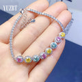 Classic 925 Silver Excellent Cut Pass Diamond Test Past 4mm Pink Yellow Colorful Moissanite Bracelet for Teen Girls Fine Jewelry