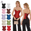 BoomYinGlam Wholesale Gothic Victorian Korset Women Cloth Jacquard Lace Trimmer Boned Overbust Corsets and Bustiers to Wear Out