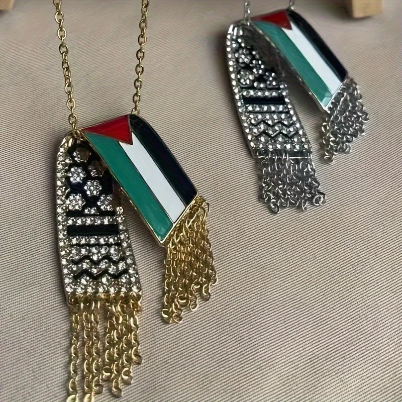 Hot Selling New Arrival Palestine Products Stainless Steel Chain Alloy Pendant Gold Plating Scarf Tassel Palestine Necklace