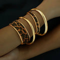 Exaggerate Leopard Print Bracelet Set Women 4pcs Smooth Metal Layered Cuff Bracelet Stainless Steel Bracelets for Women