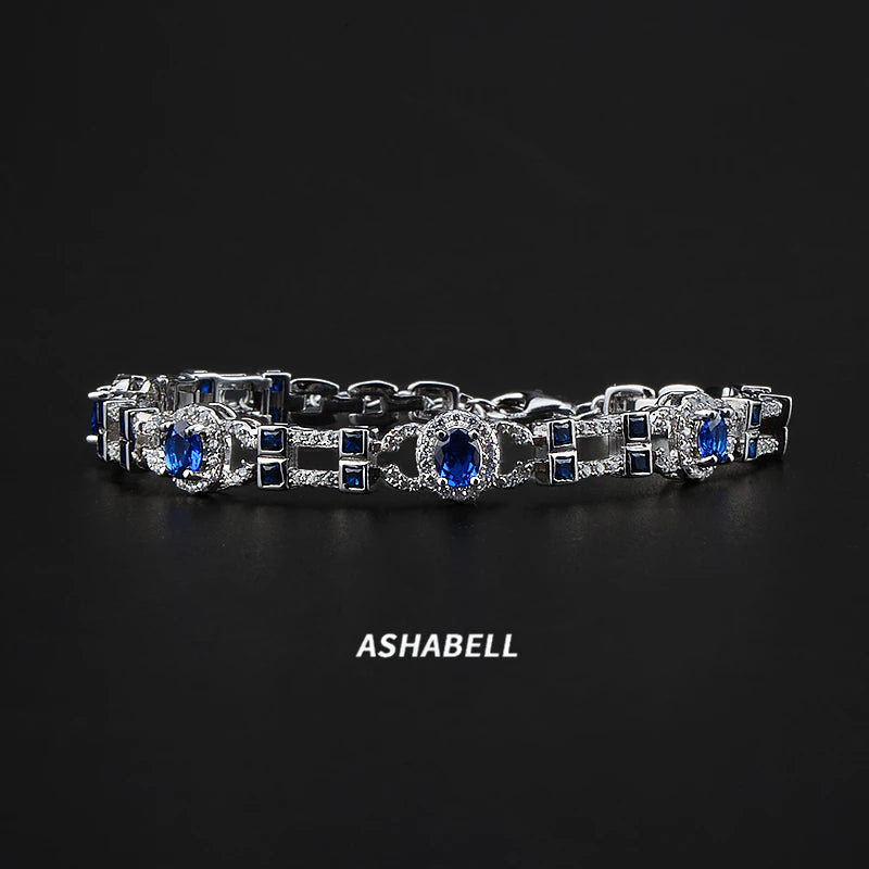 Customized Luxury 925 Silver 5A Zircon Sapphire Bracelet Women Tennis Bracelets Valentine's Day Anniversary Gifts