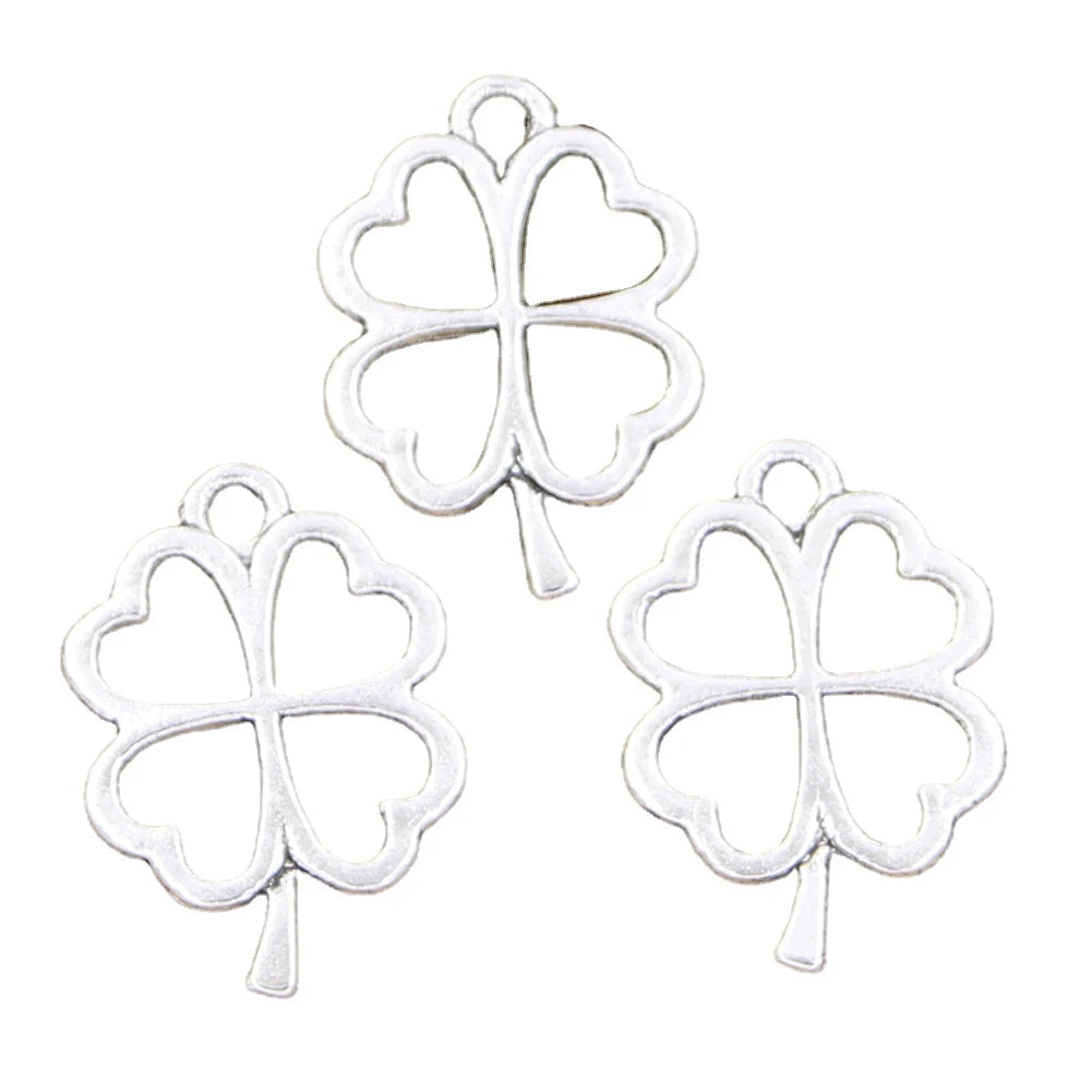 Charms Hollow Lucky Four Leaf Clover Irish 24x17mm Handmade Making FitVintage Tibetan Silver Color PendantsDIY for Bracelet Ne